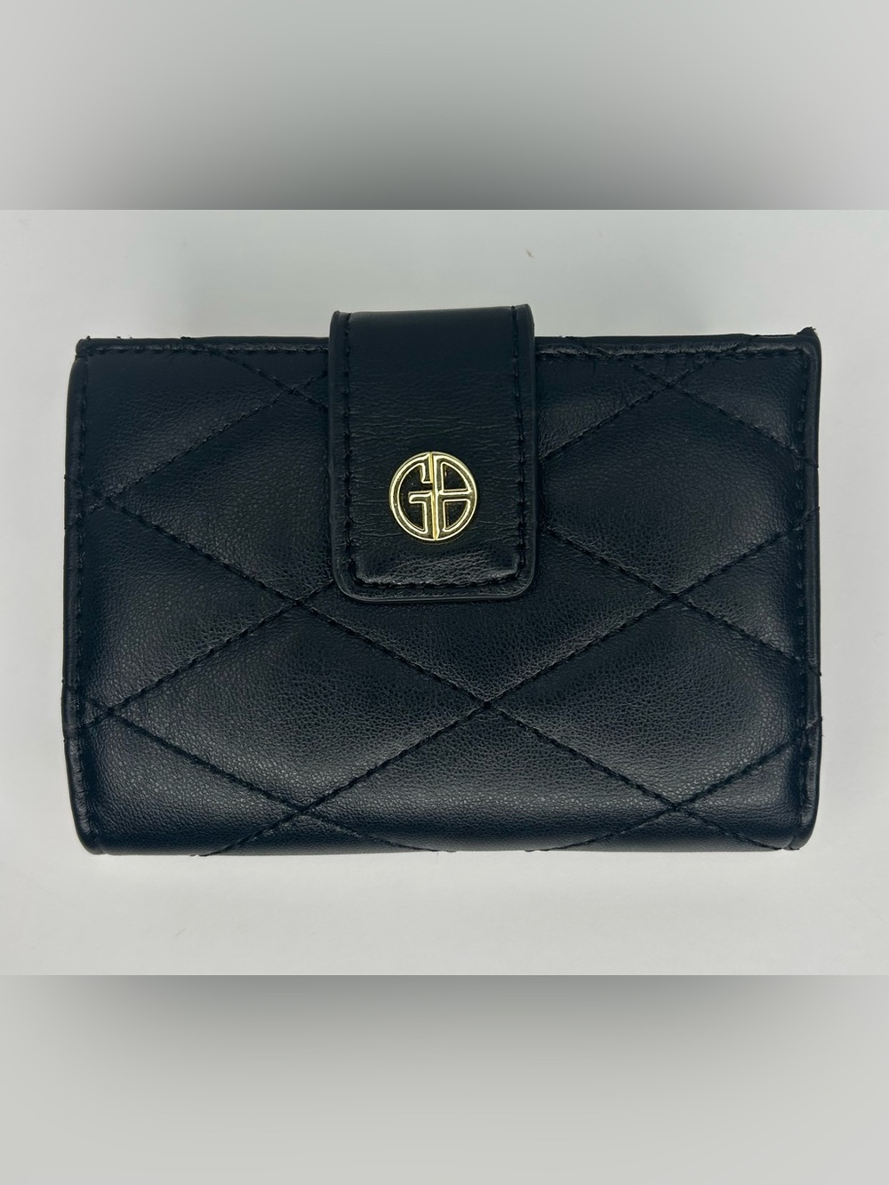 Giani Bernini Black Quilted Snap Wallet with Gold Logo